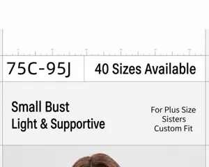 Plus-Size dünner Spitzen-BH Detail zeigt 40 Größen von 75C bis 95J mit stützenden Eigenschaften.