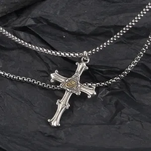 Collier pendentif croix œil d'horus rétro pour hommes style hip hop chaîne double couche