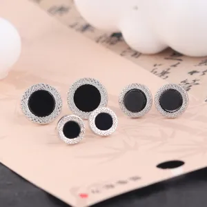 Copper Round Stud Earrings For Men Women Vintage Geometric Black Stone Blue Sandstone Fashion Jewelry Gift
