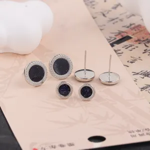 Blue sandstone round stud earrings set, minimalist geometry fashion jewelry for daily wear.