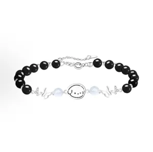 Cute cartoon puppy charm black bead silver bracelet sweet butterfly link jewelry detail shot