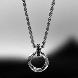Collar con Colgante de Doble Anillo Mobius para Hombre Cobre Estrás Hip Hop Minimalista Joya Regalo