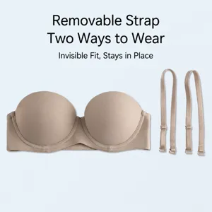 Women's strapless push-up seamless bra set with detachable straps, nude daily wear.