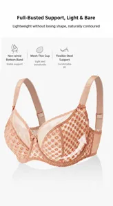 Plus size thin push up bra for full figure women, breathable lace full cup underwire bra.