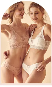 French wireless lace lingerie set with comfortable bralette and matching panties for women.