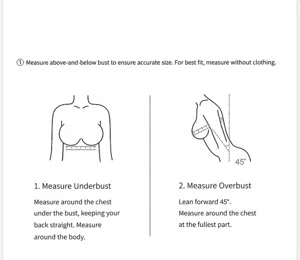 Plus size lace bra size measurement guide diagram with upper and lower bust instructions.