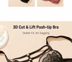 Detail view of women's lace push-up bra with delicate straps and comfortable fit design.