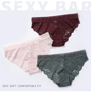 Dames Frans kant lage taille slip set, ademend sexy zacht comfortabel ondergoed slips.