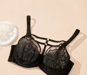 Plus size lace bra full cup thin underwear with multi-strap design for women comfortable