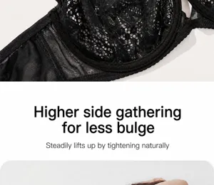 Detailed view of the black lace plus-size full-cup bra showcasing supportive side wings.