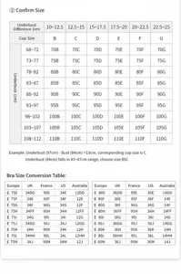 Plus size bra size chart for women, detailed underbust and cup measurement guide table.