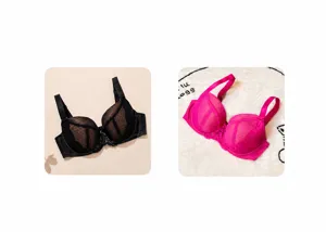 Plus-size women's full cup breathable gathered color-block bra detail showcase view