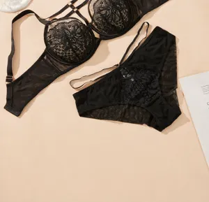 Plus size black lace bra set full cup thin sexy lingerie for women comfortable daily
