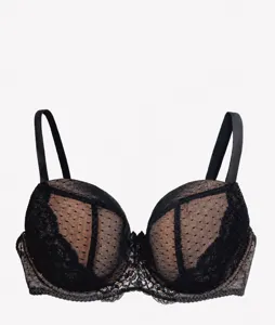 Detailed view of women plus size lace push up bra, breathable full cup underwear close up.