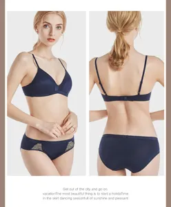Comfortabele draadloze kanten bralette en slip set voor dames, ademende Franse driehoek cup.
