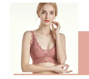 French breathable lace wireless bra for women, comfortable sexy summer bralette detail view