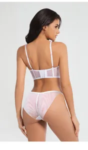 Französisches gestäbtes Spitzen-BH-Set, transparentes Mesh-Design, sexy Damenunterwäsche.