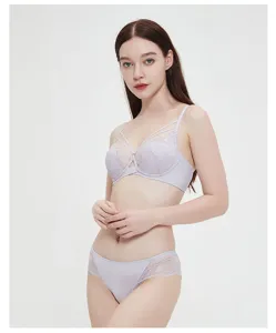 Franse kanten lingerieset, dunne ademende push-up bh en bijpassende comfortabele slip