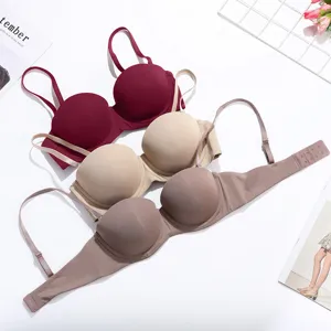 Detailed view of seamless push-up bras in three color options for comfort and support.