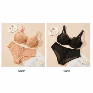 Plus size women lingerie set, thin push up bra and panty, breathable mesh classic color details