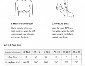 Plus size bra size chart and measurement guide for comfortable fit and anti-sagging support.