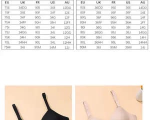 Plus size bra size conversion chart EU UK US AU international fit guide and color display.
