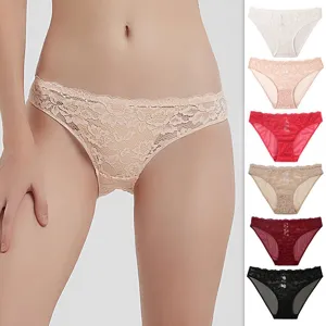 Mutandine in Pizzo Sexy da Donna Traspirante Cavallo in Cotone Vita Media Rete Trasparente Intimo Floreale Slip Comfort