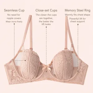 French Sexy Bunny Ear Cup Lingerie Set For Women Lace Push Up Bra And Panty Set Hollow Out Mesh Underwear For Daily Date