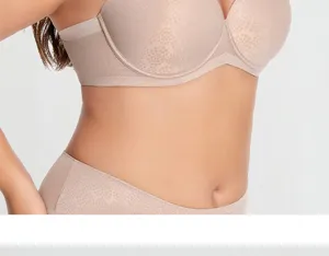 Plus size push-up full cup bra and underwear set, nude snake texture breathable lingerie.
