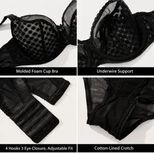 Plus size lace bra and panties set with supportive underwire and breathable cotton crotch.