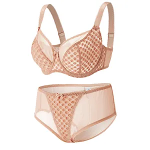 Plus size women bra and panties set full cup push up mesh lingerie breathable daily wear