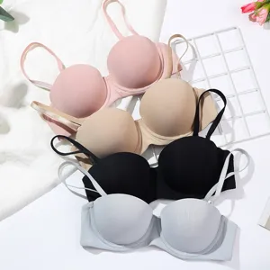 Women seamless push up strapless half cup bra set four colors daily wear comfortable underwear