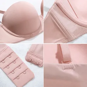 Women seamless push up pink bra comfortable daily wear half cup undergarment detail view