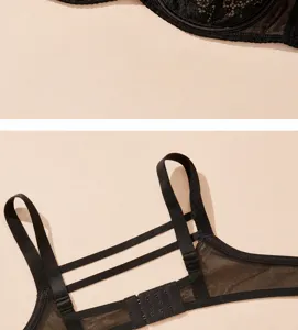 Black lace bra detail, breathable fabric, U-shaped back design, comfortable daily wear.