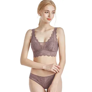French wireless lace lingerie set for women sexy gathering bra and underwear matching set