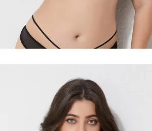 Plus size women black lingerie sexy briefs with strap design detail showcase comfortable underwear
