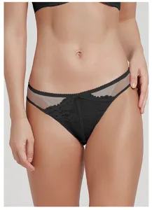 Close-up detail of women black lace mesh panties, elegant breathable mid-waist design.