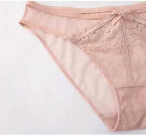 Close up detail of women sexy lace panty, mesh breathable fabric, delicate bow decoration.
