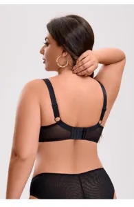 Plus size black mesh bra detail back view, breathable design for women comfort and support.