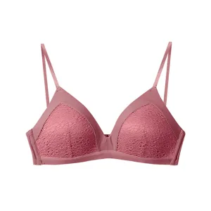 Draadloze kanten bh met Franse driehoek cups in roze, comfortabele dagelijkse ondergoed hoofdview.