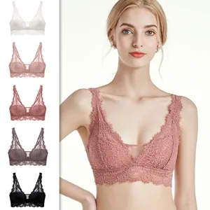Women's French Style Wireless Lace Bra Sexy Breathable Push Up Lingerie Bralette Comfortable Soft Thin Cup Underwear Top