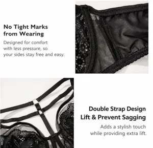 Plus size lace bra detail close-up showcasing double strap and lightweight breathable cup design.