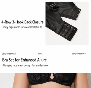Plus size lace bra for women full cup thin underwear comfortable back closure fit