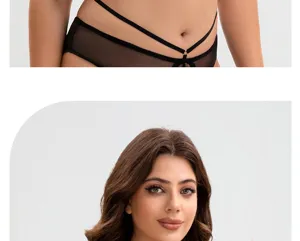 Sexuelle Damen schwarze Träger Mesh Unterwäsche Detailansicht mit elegantem Design Komfort.