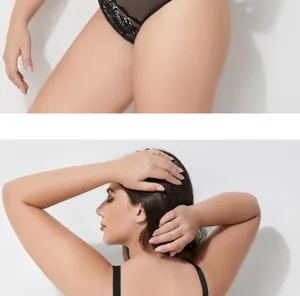 Plus size black lace bra and panties set, comfortable full coverage underwear for women