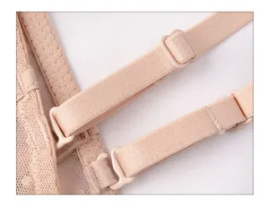 Close-up detail of women french underwear adjustable shoulder straps and delicate lace fabric.