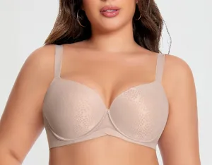 Plus size full cup push-up bra for women, nude color supportive comfortable underwear detail.