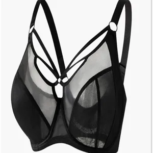 Plus size full cup bra featuring sheer mesh and chic strappy details for ultimate support.