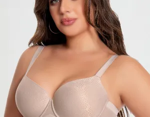 Plus size full cup breathable bra for women, supportive push up wirefree underwear beige.