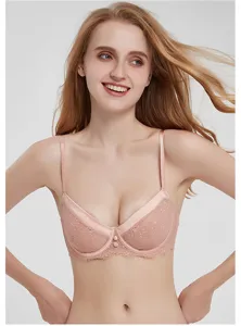 Women's pink lace push-up bra, featuring delicate floral details and comfortable fit.